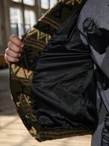 Manfinity VCAY Men Retro Knitted Casual Pattern Loose Fit Hooded Long Sleeve Jacket, For Fall Winter - Army Green - View 7