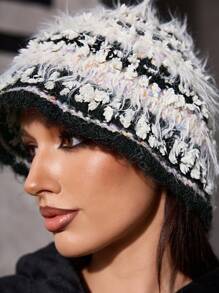 SHEIN ICON 1 pieza Gorro de punto de contraste de color básico y lindo para mujer, adecuado para uso casual
