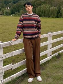 DAZY Pantaloni casual largi pentru bărbați, de culoare uni, plisați, pentru toamnă