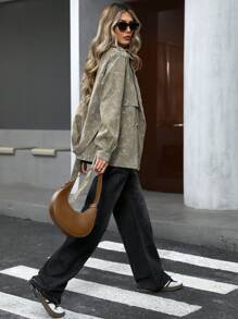 SHEIN LUNE Women Casual Loose Fit Double-Breasted Long Sleeve Trench Coat, Autumn