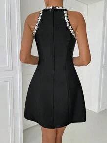 Glamine 1 pieza Vestido sin mangas negro con decoración de cristal silueta encantadora