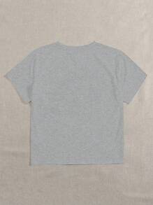 INAWLY 圣诞树印花修身休闲圆领短袖 T 恤，夏季图案 T 恤女式上衣 - 灰色 - 查看 2