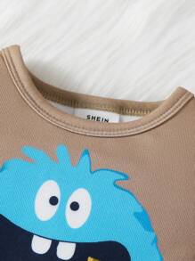 2 pièces/Set t-shirt à manches longues et legging assortis imprimés monstres pour bébé et tout-petit garçon, tenue de détente d'intérieur