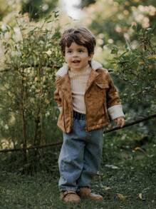 SHEIN Jaqueta com zíper quente e grossa com forro térmico para bebê menino, estilo único para bebê menino, temporada de inverno