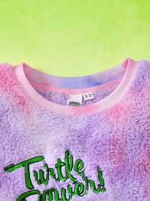 TEENAGE MUTANT NINJA TURTLES | SHEIN Tween Girl Cartoon Turtle Graphic Tie-Dye Oversized Teddy Sweatshirt & Pants Set