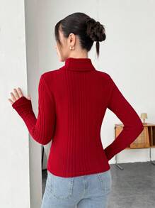 SHEIN Leap Crew 青少年女孩罗纹纹理高领长袖休闲 T 恤，部分手指露出