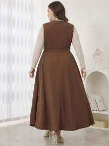 Modelyn 2 件大码罗纹无袖 A 字形上衣和长袖修身上衣套装，适合通勤、秋冬两件套