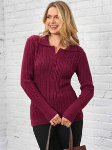SHEIN LUNE Jesienno-zimowy damski fioletowy, ręcznie szydełkowany, vintage, swobodny sweter polo