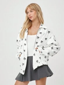 SHEIN EZwear Casual Off-The-Shoulder Zip-Up PU Leather Jacket - White - View 6