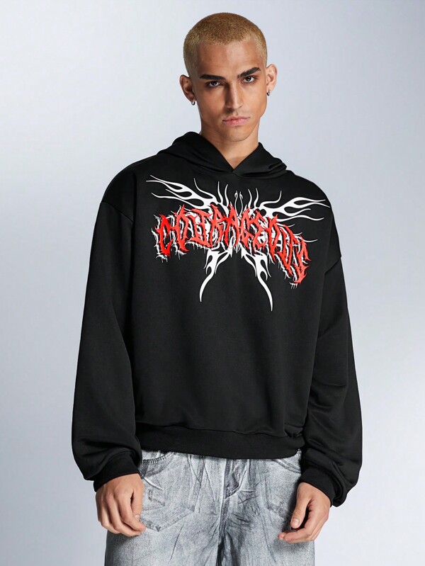 Manfinity VCAY Men's Loose Letter Print Slouchy Hoodie Sweatshirt, Suitable For Autumn/Winter