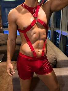 Áo ba lỗ khoét hở dây có thể điều chỉnh dành cho nam, trang phục dự tiệc gợi cảm, phù hợp cho các buổi hẹn hò - Đỏ - Xem 3