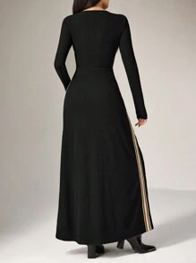 Heiryn Women's Color Block Trim Zip Front Long Sleeve Dress - Black - View 4