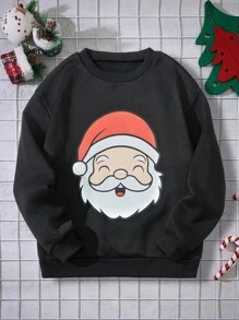 Áo nỉ dài tay cổ tròn họa tiết ông già Noel cho bé trai tuổi mới lớn, dùng cho Giáng sinh - màu đen - Xem 1