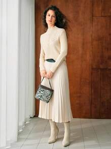 MOTF PREMIUM 羊毛纯色立领纹理针织毛衣 - 杏色 - 查看 7