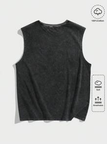 ROMWE MEN Street Life Spring/Summer Casual Graphic Men'S Racing Vintage Style Letter Print Tank Top, School - Black - View 2