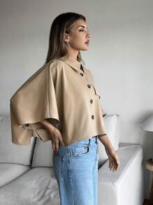 SHEIN Essnce Manteau cape imperméable unicolore pour femme en automne - Kaki - Voir 6