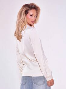 MUSERA Camisa de satén con cuello, elegante para vacaciones de primavera - Albaricoque - Ver 3