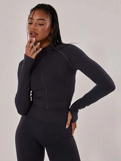 Musera Sport 撞色拼接短款长袖运动夹克，适合板式网球、网球、匹克球、健身房、秋季瑜伽、普拉提、日常休闲穿着。