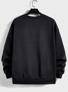EURMUSE Men's Casual Everyday Cross Print Round Neck Loose Dropped Shoulder Sweatshirt, Autumn - Dark Grey - View 2