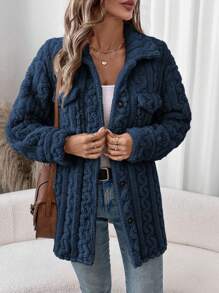 EMERY ROSE 轻盈保暖珊瑚绒法兰绒女式休闲夹克，秋冬 - 藍色 - 查看 6