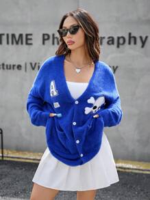 Manfinity VCAY 男女通用罗纹 V 领开衫，适合秋冬季和圣诞节 - 藍色 - 查看 3