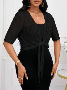 SHEIN Lady Women Autumn And Winter Casual Elegant Work Black Lace Jacket - Black - View 7