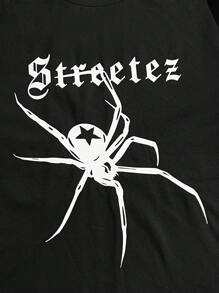 Manfinity RebelGame 男士纯色拼布圆领长袖字母印花休闲 T 恤 - 黑與白 - 查看 5