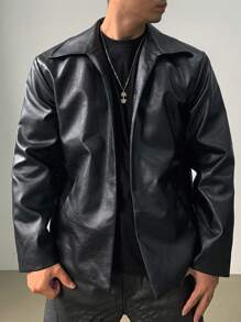 DAZY 男士秋季纯黑色皮夹克/外套