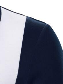 Manfinity Bizformal Camisa polo de manga larga con cuello casual de negocios para hombres, camisa polo clásica de bloques de color azul y blanco para hombres, para salir, para el esposo