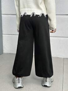 Tween Girls Streetwear Style Knit Jogger Pants - Black - View 2