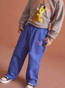 SHEIN Young Boy Letter Print Patch Pocket Loose Casual Straight-Leg Pants