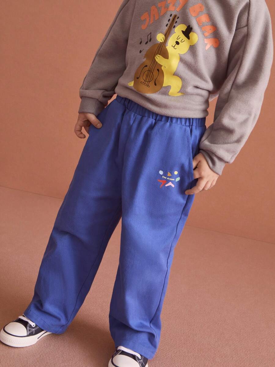 SHEIN Young Boy Letter Print Patch Pocket Loose Casual Straight-Leg Pants