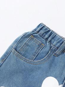 SHEIN Explorewe Girls' Heart Print Straight-Leg Jeans - Light Wash - View 4