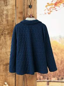 EMERY ROSE Chaqueta informal holgada de una hilera de botones de unicolor y manga larga para mujer de talla grande en invierno - Azul - Ver 2