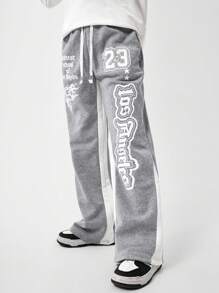 SHEIN Teenage Boys Fashionable Patchwork Loose Straight Sweatpants