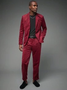 Manfinity VCAY Bộ 2 chiếc/bộ áo khoác cardigan dài tay cổ bẻ ấm áp màu đỏ tía cho nam, phù hợp cho tiệc tùng, mùa thu/đông - Màu Đỏ Sâu - Xem 5