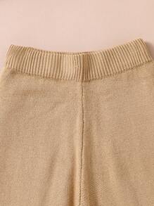 SHEIN 两件套针织套装，适合少女，领口蝴蝶结针织毛衣和阔腿针织裤，时尚、优雅、可爱，秋冬 - 卡其色 - 查看 3