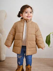 SHEIN Babygirl Solid Color Warm Fleece Jacket And Hat Set, Autumn/Winter