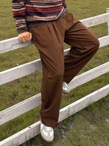 DAZY Pantaloni casual largi pentru bărbați, de culoare uni, plisați, pentru toamnă