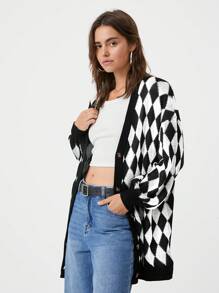 SHEIN EZwear Áo khoác cardigan dáng rộng tay đèn lồng đính sequin cho nữ, thích hợp mặc dự tiệc và mặc ở nhà, mùa thu/đông - trắng - Xem 5