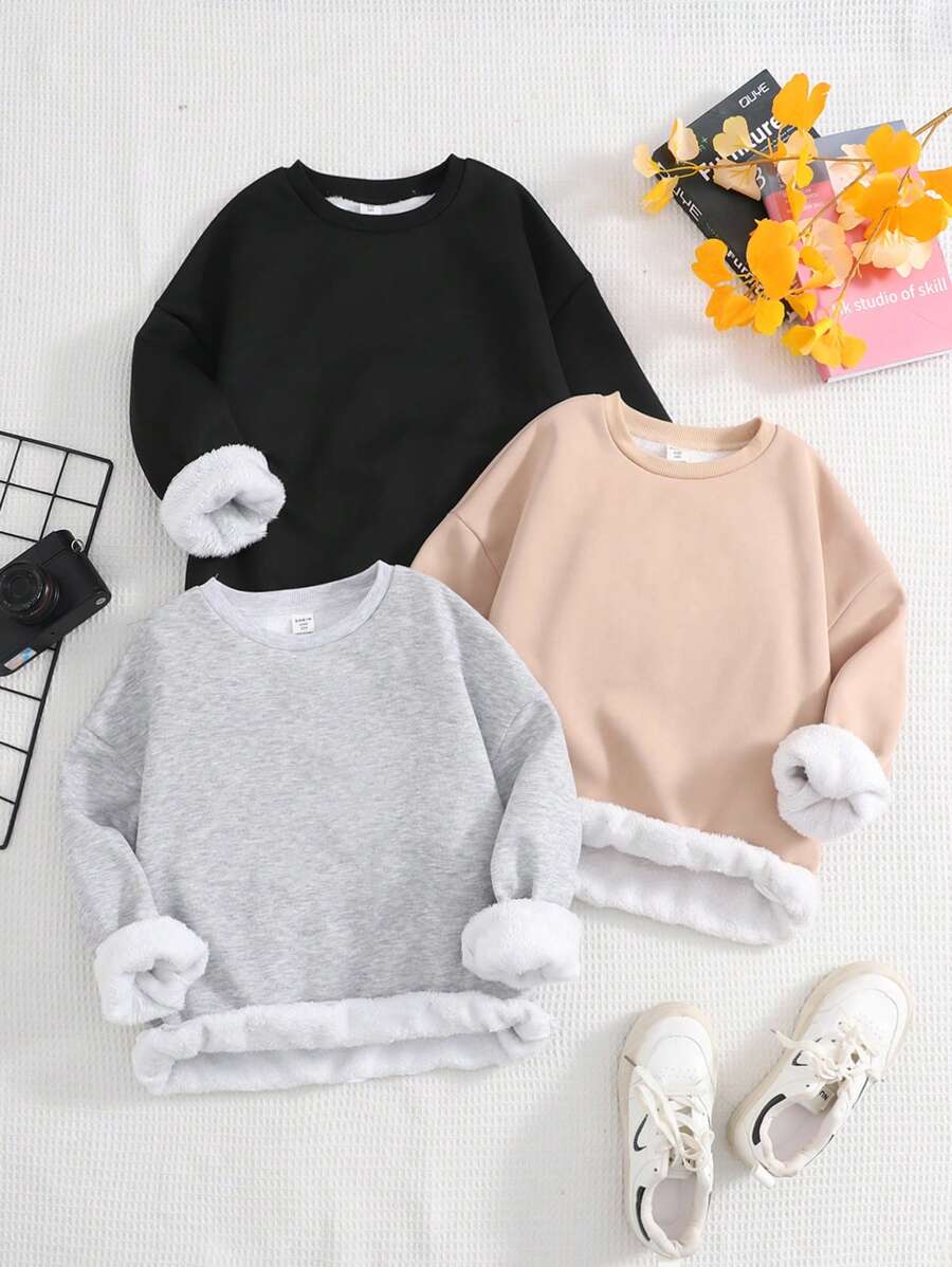 Tween Girls Relaxed Fit Crew Neck Pullover Fleece Sweatshirt, Comfortable Soft Multi-Pack - Multicolor - View 1