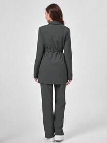 TaskEZ 1 Set Solid Color Front Button Long Sleeve Simple Scrub Top And Pants, Casual Scrub Uniform - Grey - View 2