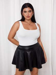 SHEIN PETITE CURVE Plus 休闲方领纯色基本款背心 - 白色 - 查看 6