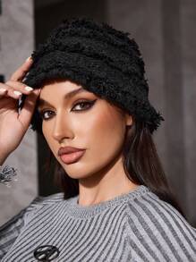SHEIN ICON 1 chiếc mũ len đan phong cách đường phố dễ thương, cơ bản dành cho nữ, thường ngày - màu đen - Xem 2