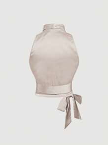 SHEIN MOD Áo ba lỗ thắt nút chéo lưng màu mơ cổ điển cỡ lớn dành cho nữ - Màu be - Xem 2