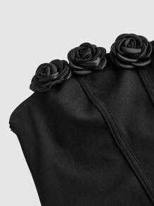 SHEIN MOD 1 pieza Vestido entallado de longitud media con diseño floral 3D para mujer, color rojo