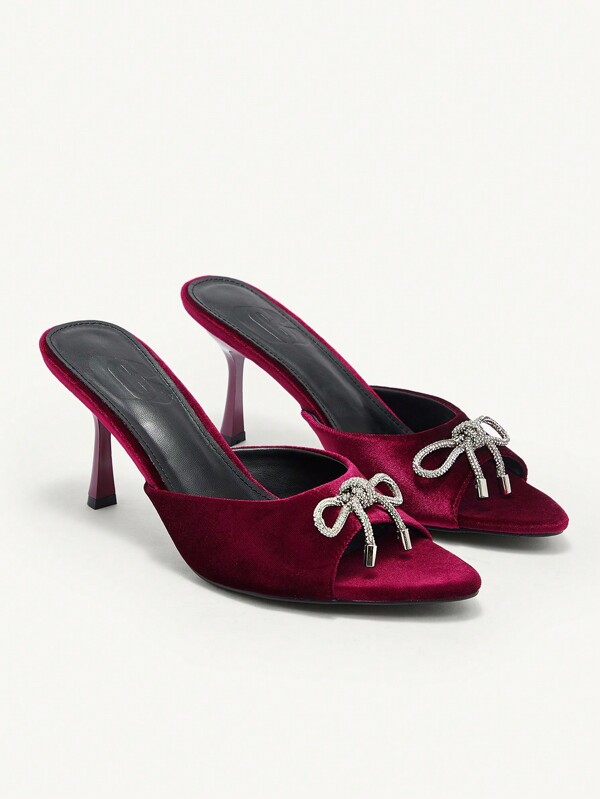 CUCCOO CHICEST Sandales à talons hauts décontractés à bout pointu avec décoration de nœud, couleur unie. Idéal pour la Saint-Valentin