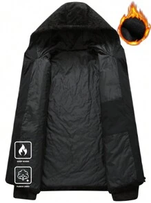 Manfinity Homme Men's Plain Zip Up Long Sleeve Fleece Hooded Jacket, Autumn/Winter - Black - View 4