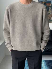 DAZY Men's Casual Crew Neck Solid Color Sweater, Suitable For Autumn/Winter - Grey - View 6