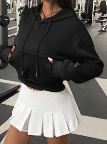 INAWLY Women's Drawstring Long Sleeve Pocket Minimalist Hooded Sweatshirt,Graduation,Teacher,Back To School Pullover Fall - Black - View 4